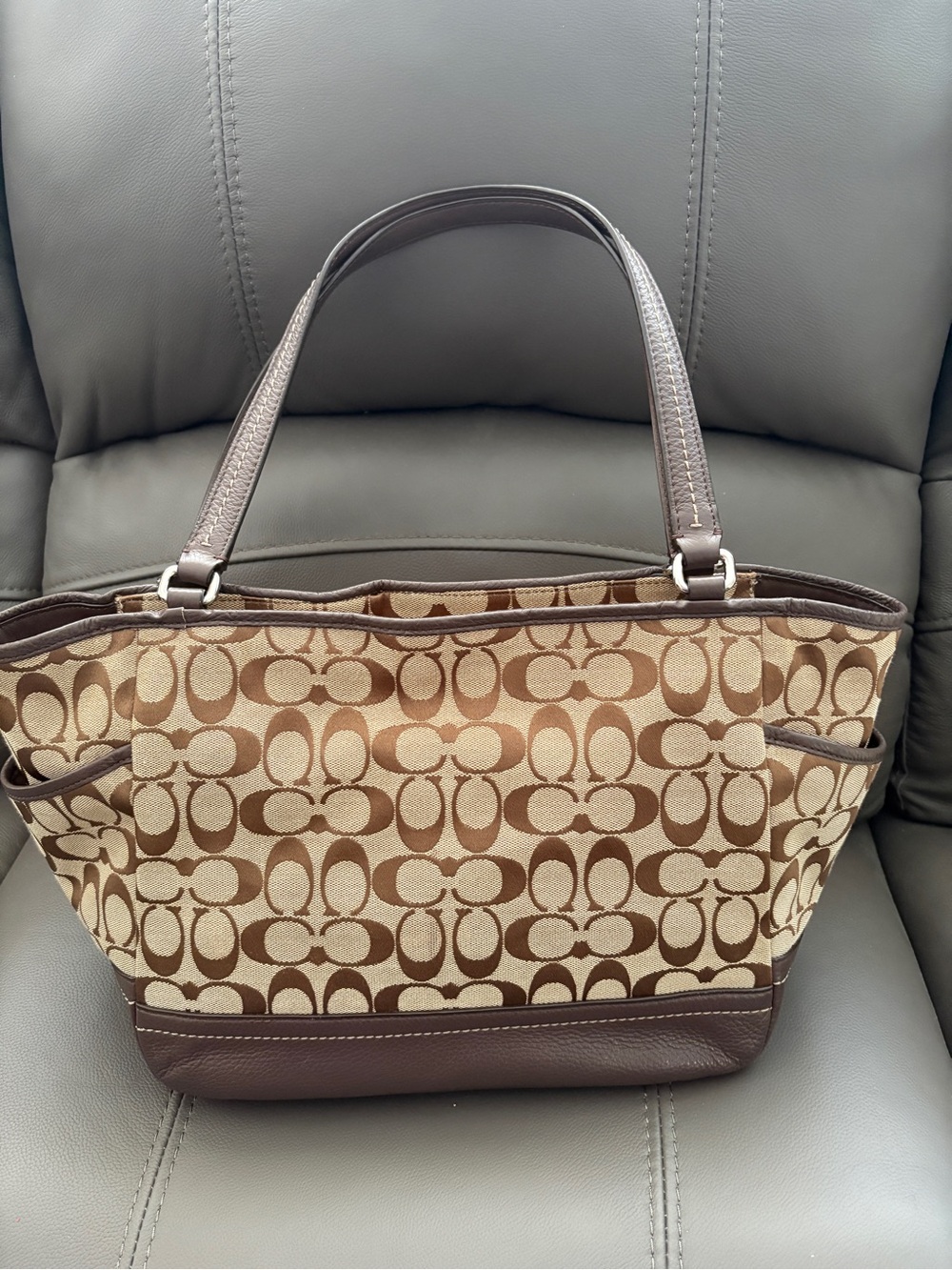 Coach Beige and Brown Signature Canvas Tote